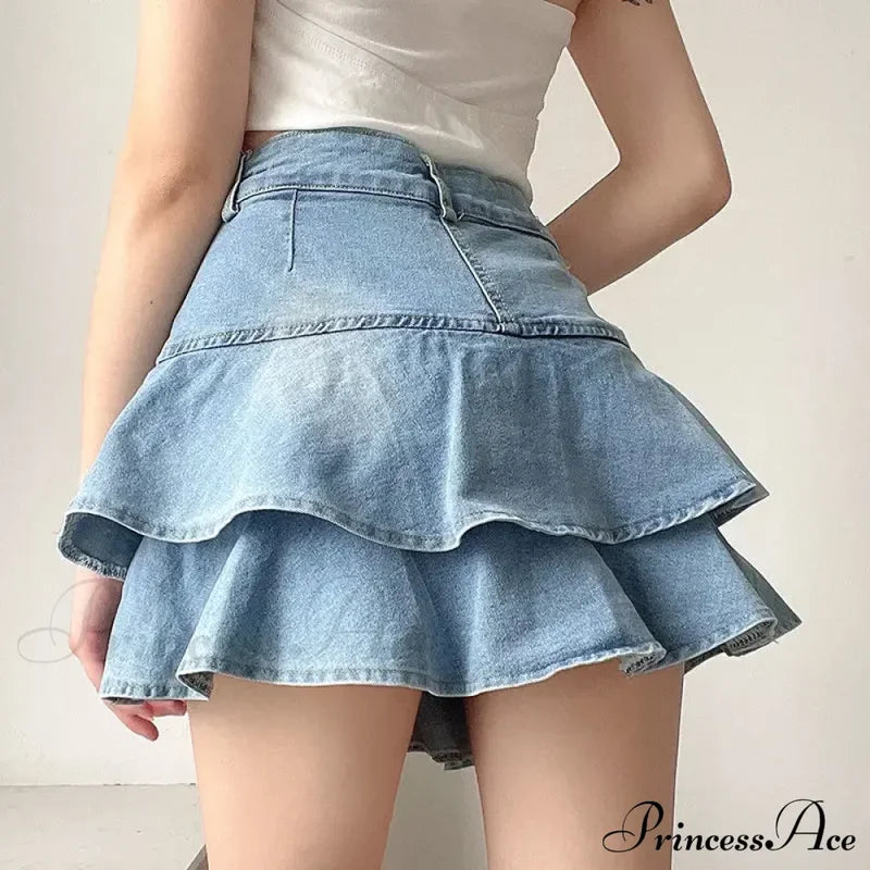 Summer Waist Slim Cute Sexy Mini Ruffle Skirt