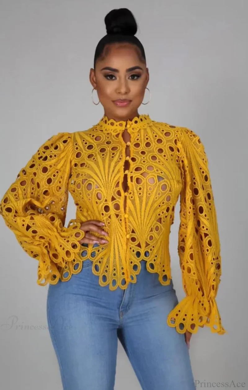 Suzanna Lace Top Yellow / S Tops & Blouses