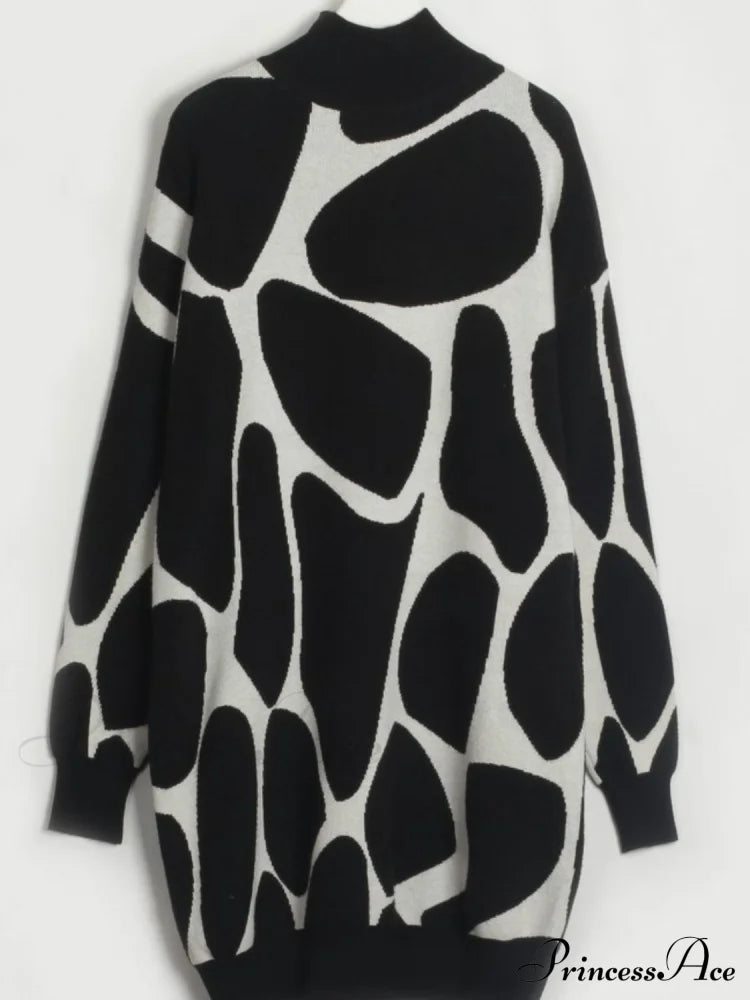 Sweater Gown With Mock Neck Contrast Sweaters-L