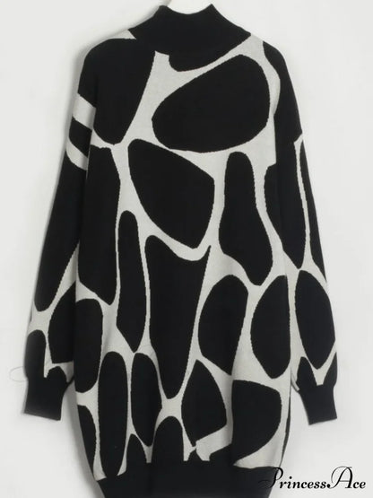 Sweater Gown With Mock Neck Contrast Sweaters-L