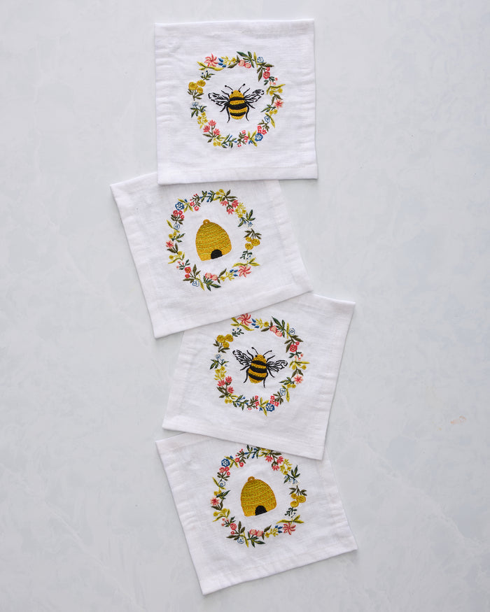 Sweet Bee - Cocktail Napkins Set Of 4 - Soft Blue - Printfresh