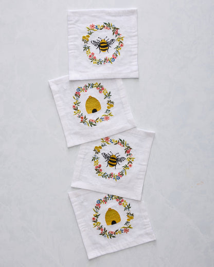 Sweet Bee - Cocktail Napkins Set Of 4 - Soft Blue - Printfresh