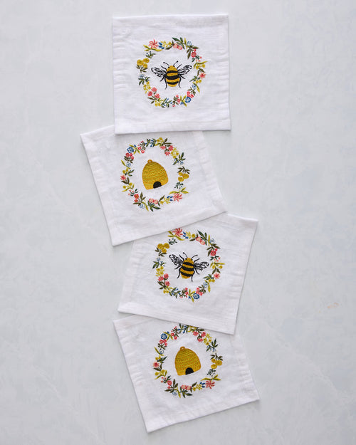 Sweet Bee - Cocktail Napkins Set Of 4 - Soft Blue - Printfresh
