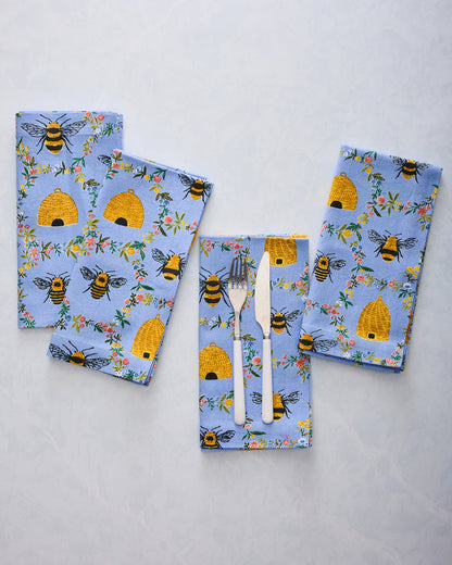Sweet Bee - Dinner Napkins Set Of 4 - Soft Blue - Printfresh