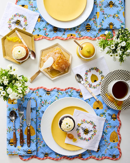 Sweet Bee - Set of 4 Placemats & Napkins Set - Soft Blue - Printfresh