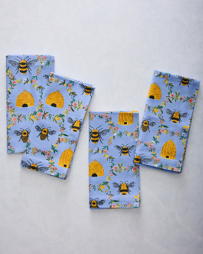 Sweet Bee - Set of 4 Placemats & Napkins Set - Soft Blue - Printfresh