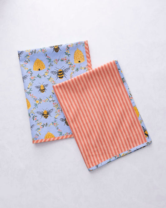 Sweet Bee - Tea Towels Set Of 2 - Soft Blue - Printfresh