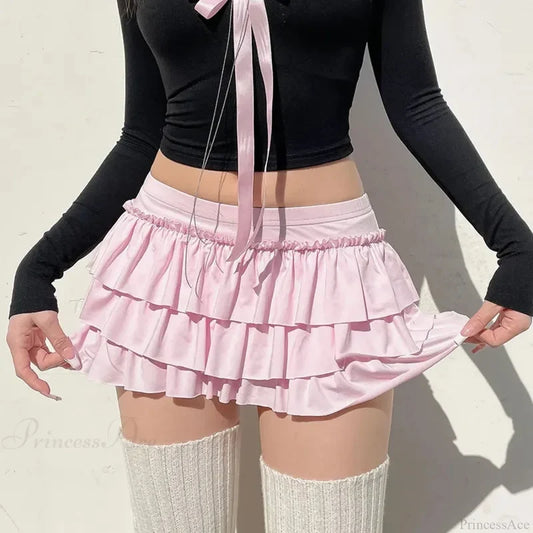 Sweet Low-Waist Pink A-Line Skirt Pink / S skirts-250223