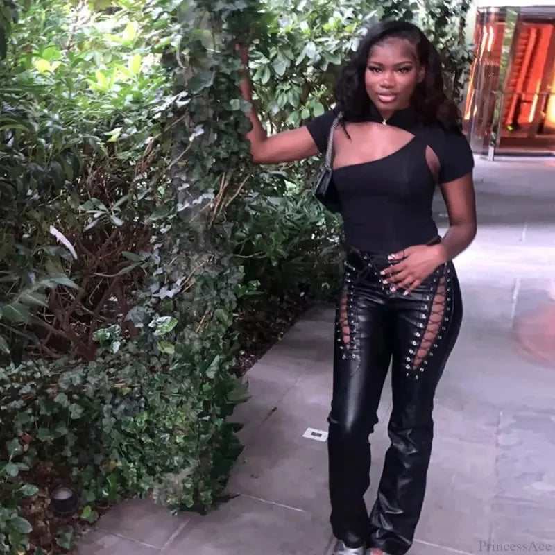 Tall Waist Synthetic Leather Gothic Pant