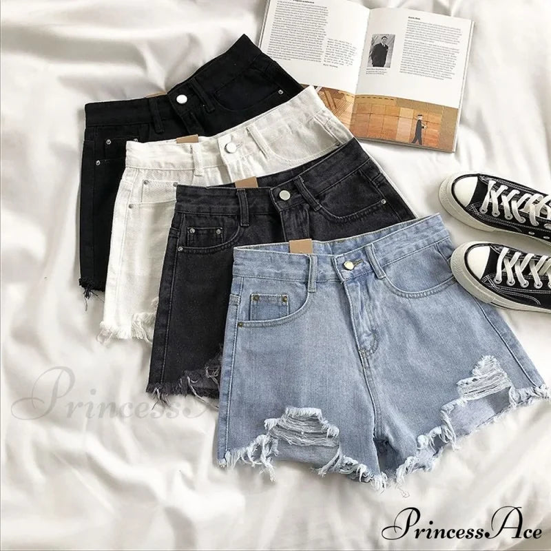 Tassel Detail Shorts Waist High And Denim With For Pockets Women