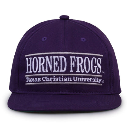 TCU Retro Bar snapback hat in purple, front view
