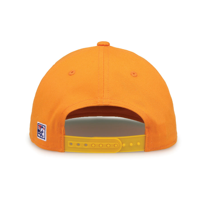 Tennessee Retro Circle snapback hat in Tennessee orange, straight rear view showing the adjustable snap closure