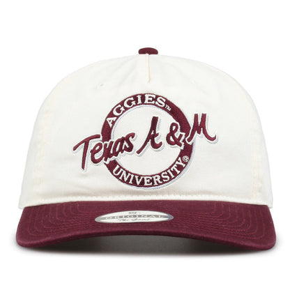 Texas A&M Original Circle snapback hat with embroidered school design, front view