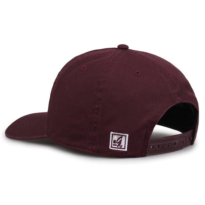 Texas A&M Aggies Original Heritage Script Snapback in dark maroon, rear view showing adjustable snapback closure