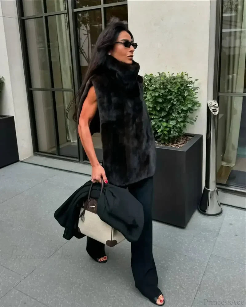 Thicken Warm Sleeveless Vest Coat Black / S