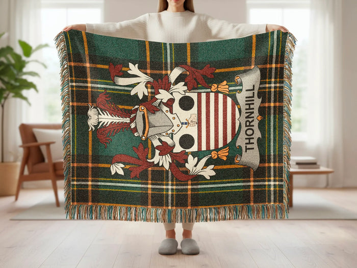 Thornhill family crest tartan woven blanket shown at full scale.