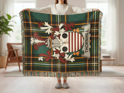 Thornhill family crest tartan woven blanket shown at full scale.