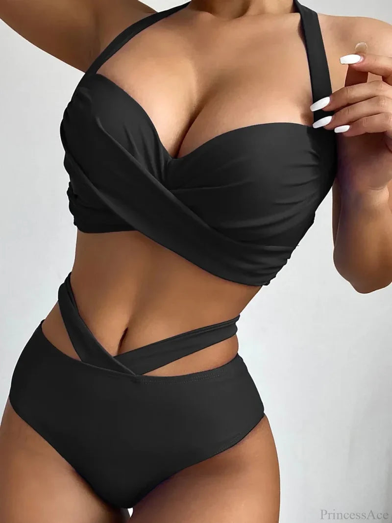 Tie Dye Lace Up Back Halter Two Piece Set Black / S