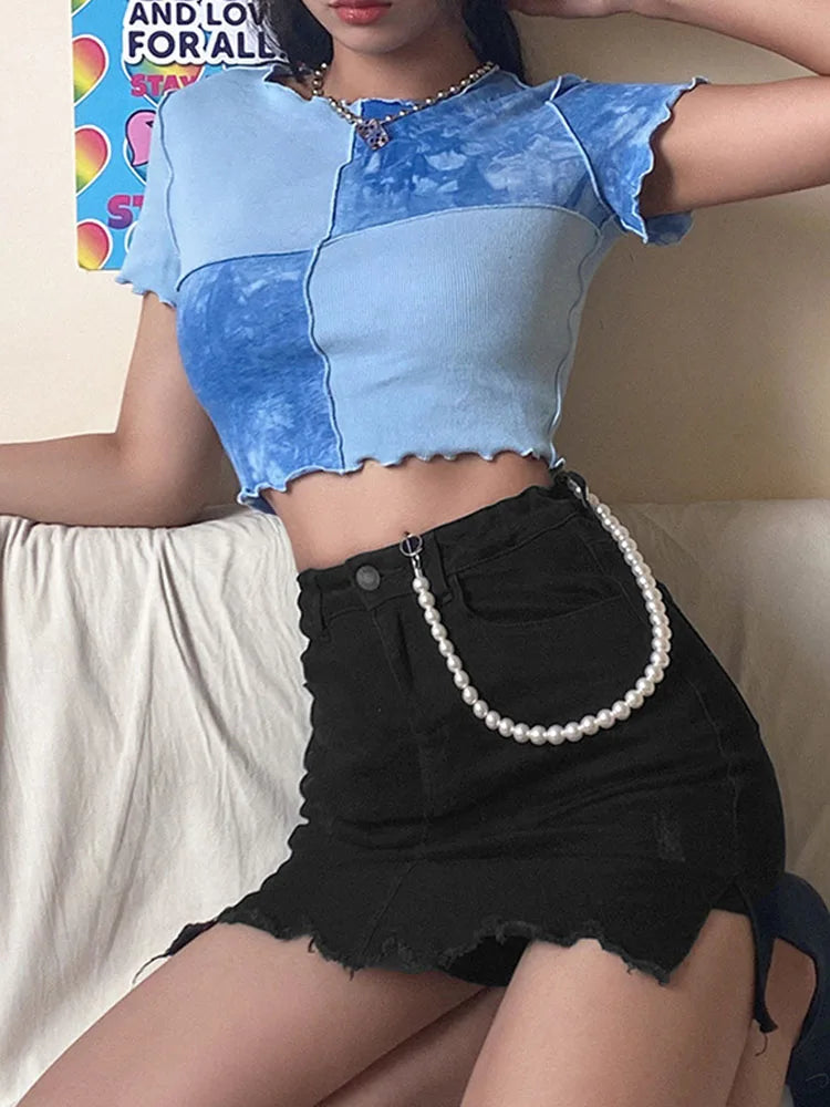 Tie-Dye Sequin Patch Crop Top