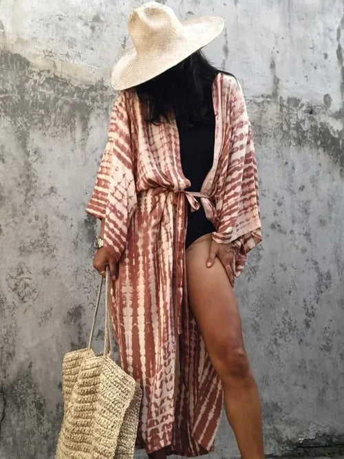 Tie Dye V-Neck Beach Cover Up color2 / One Size