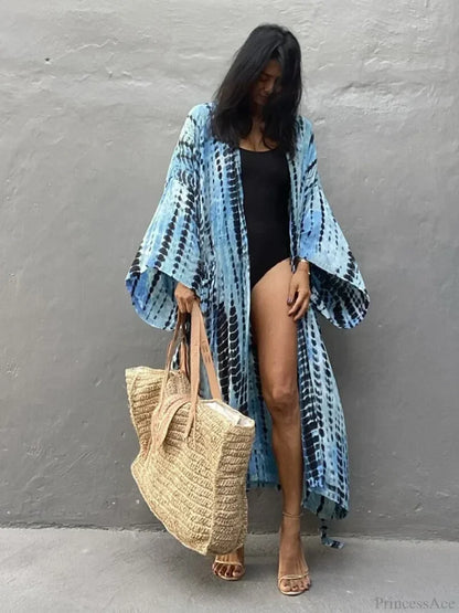 Tie Dye V-Neck Beach Cover Up color3 / One Size