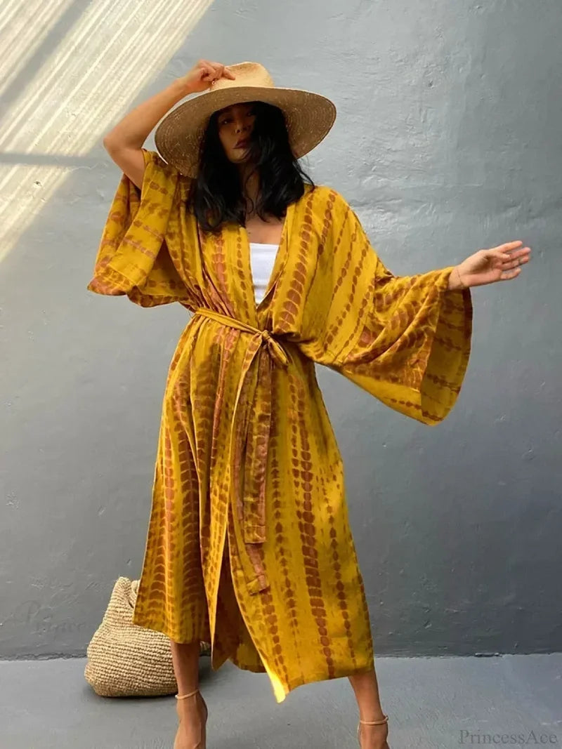Tie Dye V-Neck Beach Cover Up color5 / One Size