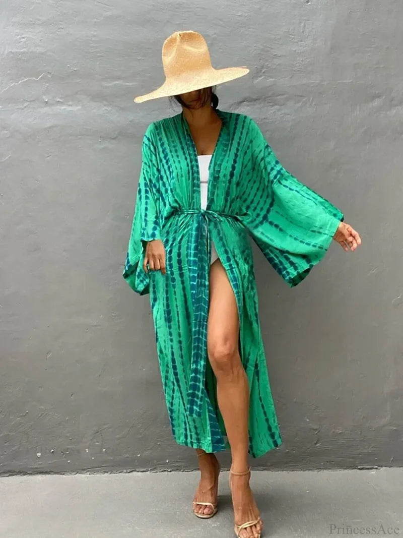 Tie Dye V-Neck Beach Cover Up color8 / One Size