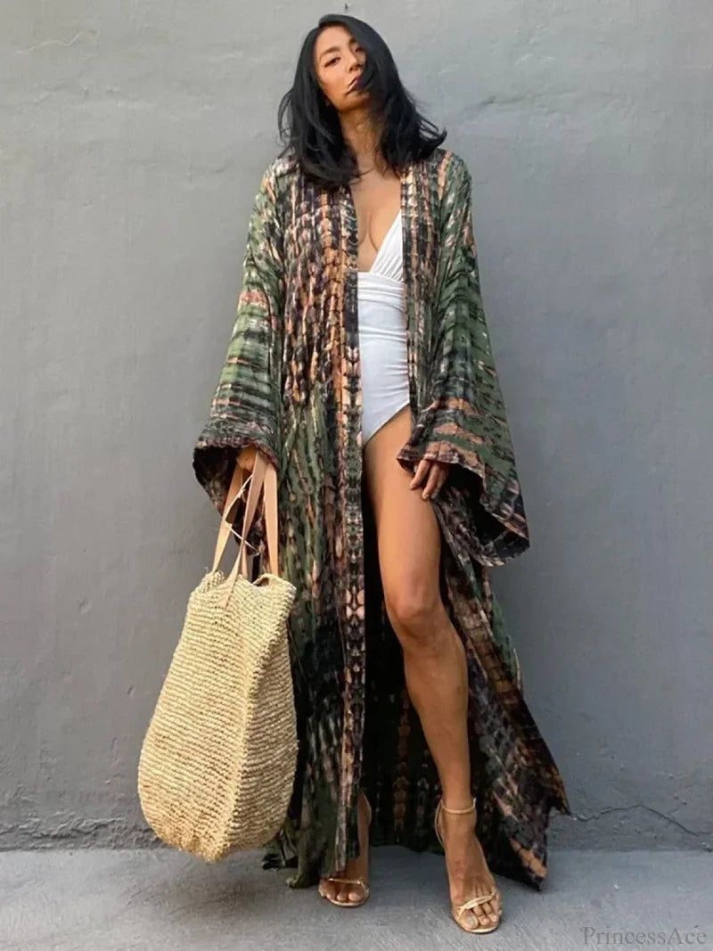 Tie Dye V-Neck Beach Cover Up color14 / One Size