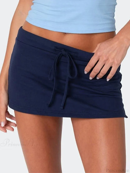 Tie Waist Side Slit Pencil Skirt DEEP BLUE / S skirts-250223