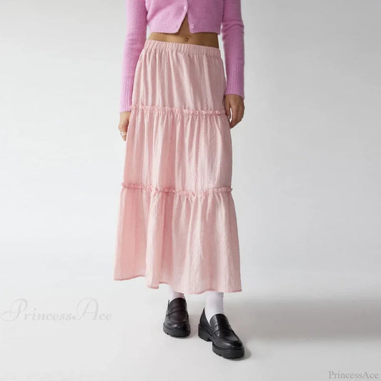 Tiered Bohemian Frill Trim Skirt Pink / L skirts-250223