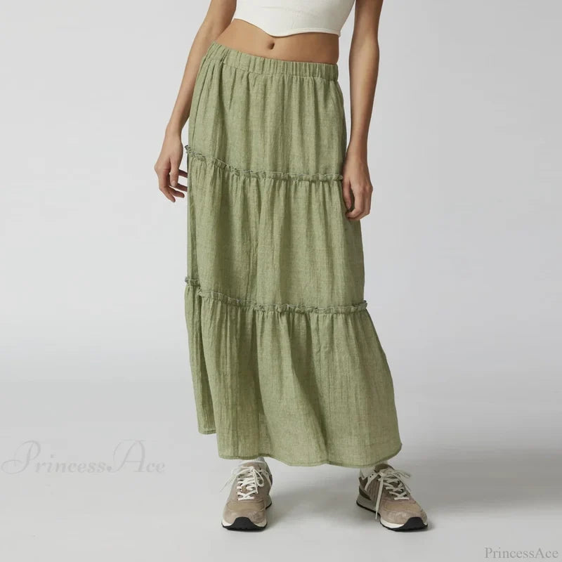 Tiered Bohemian Frill Trim Skirt Green / S skirts-250223