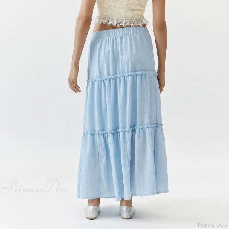 Tiered Bohemian Frill Trim Skirt Blue / S skirts-250223