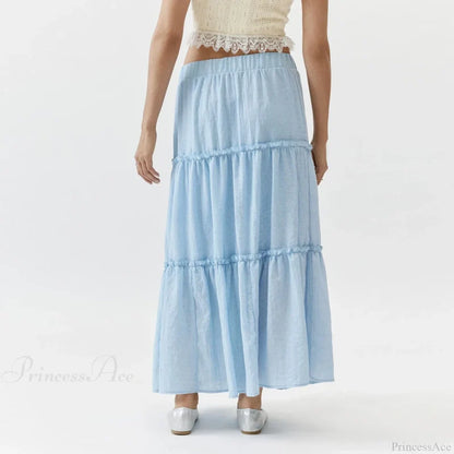 Tiered Bohemian Frill Trim Skirt Blue / S skirts-250223