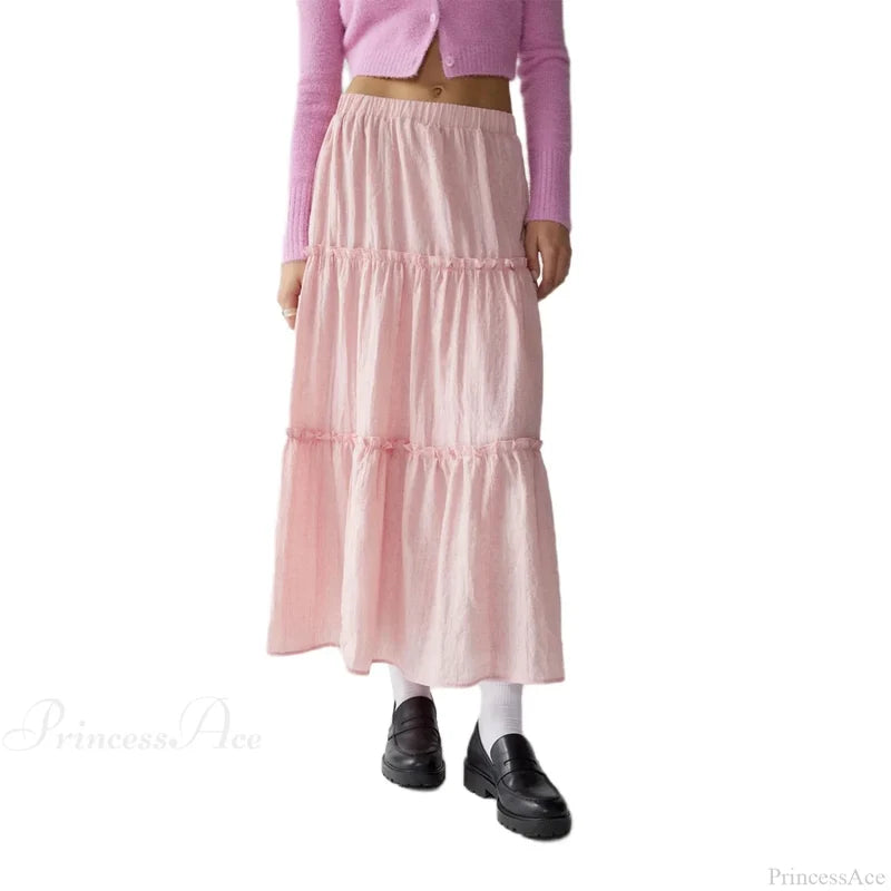 Tiered Bohemian Frill Trim Skirt Pink / S skirts-250223