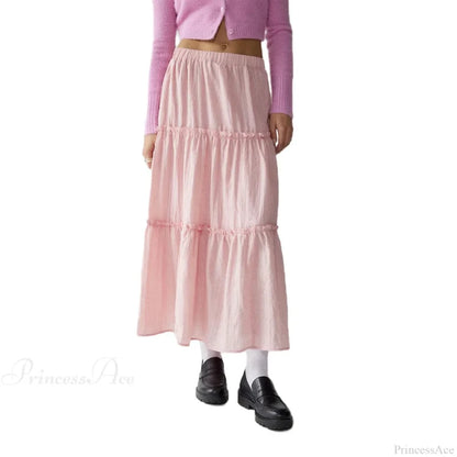 Tiered Bohemian Frill Trim Skirt Pink / S skirts-250223