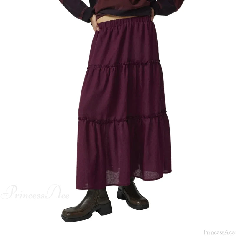 Tiered Bohemian Frill Trim Skirt PURPLE / S skirts-250223