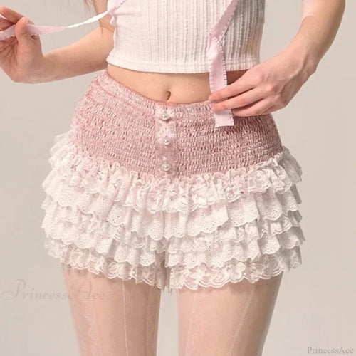 Tiered Lace Cake Pettipants Skirt Pink / S skirts-250223