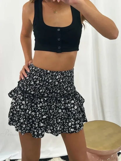 Tiered Ruffled Fairy Style Skirt Black / S skirts-250223