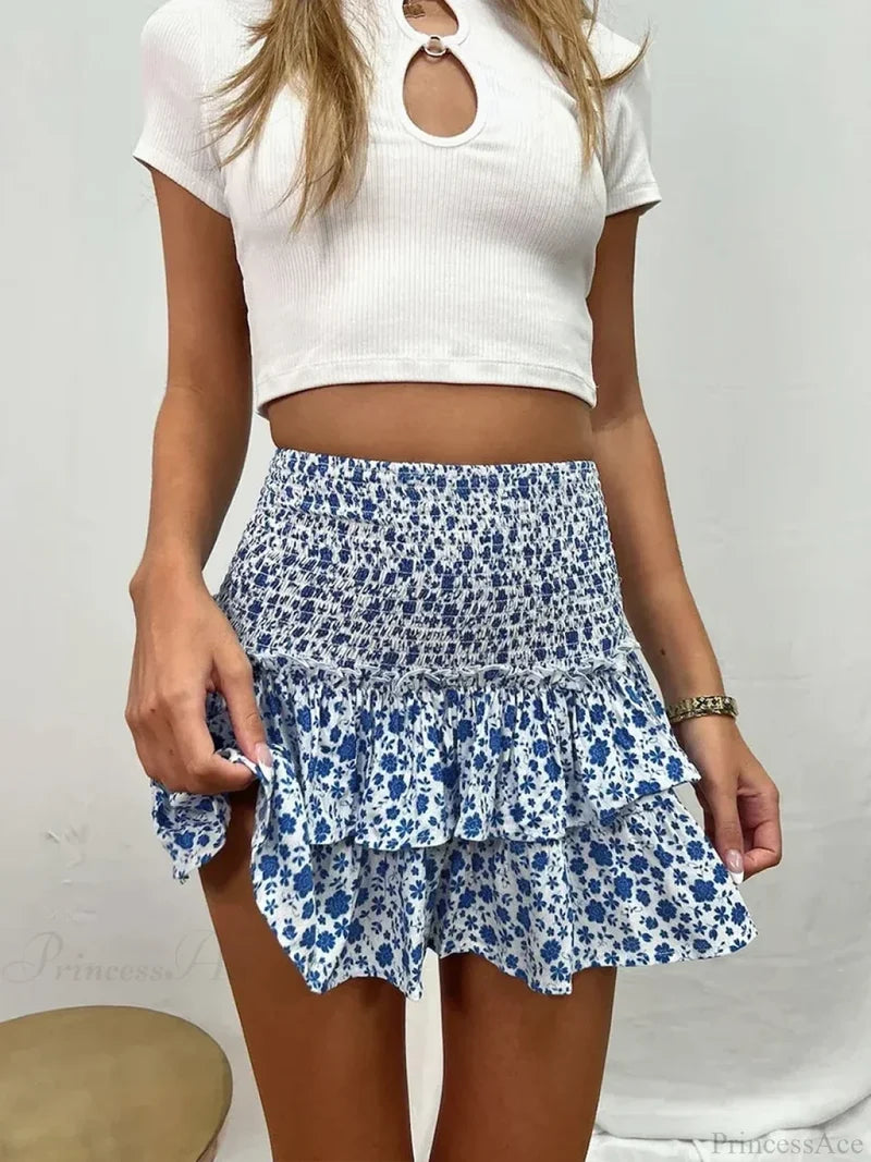 Tiered Ruffled Fairy Style Skirt Blue / S skirts-250223
