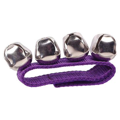 The Toysmith Jazzy Jingles by Toysmith features a purple fabric loop with four silver bells, perfect as a festive bracelet or rhythm instrument for holiday fun.