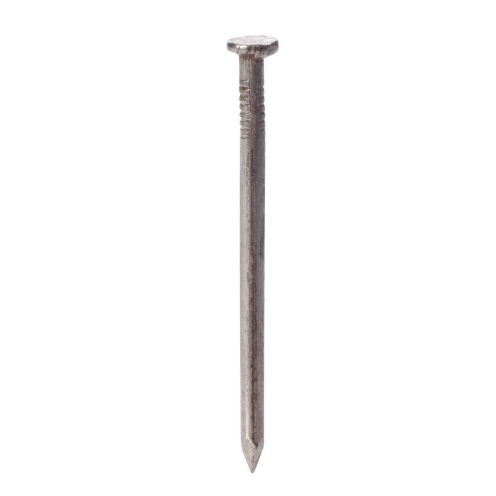 A single metal nail with a flat head and pointed tip, upright on white background, ideal for use with the Toysmith Mineral Science Kit by Toysmith while exploring rock specimens as a fun STEM toy activity.