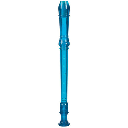 The Toysmith Recorder by Toysmith is a blue plastic flute with finger holes and decorative rings, perfect for beginners or as a children's musical instrument.