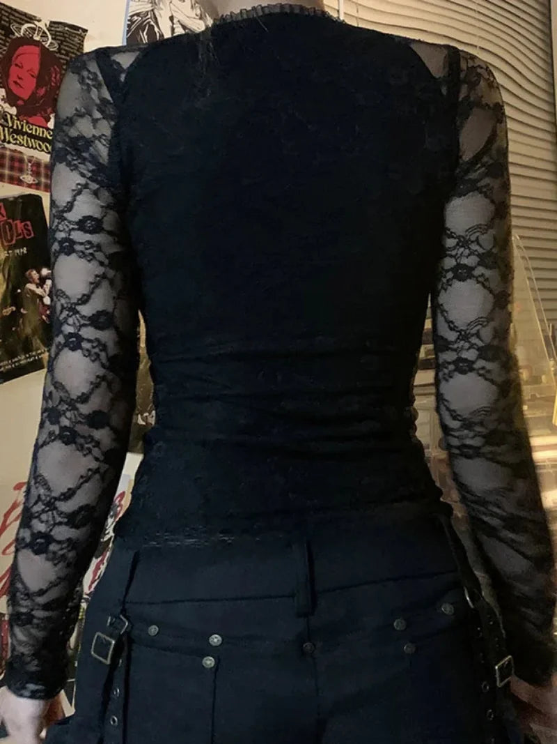 Transparent Lace V-neck Knitted Top