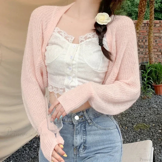 Transparent Sun Protection Open Front Cropped Knit Cardigan Pink / One Size cardiagn-250126