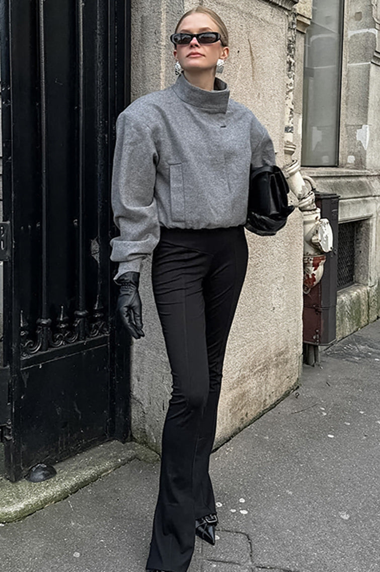 Trendy Grey Wool Short Coat