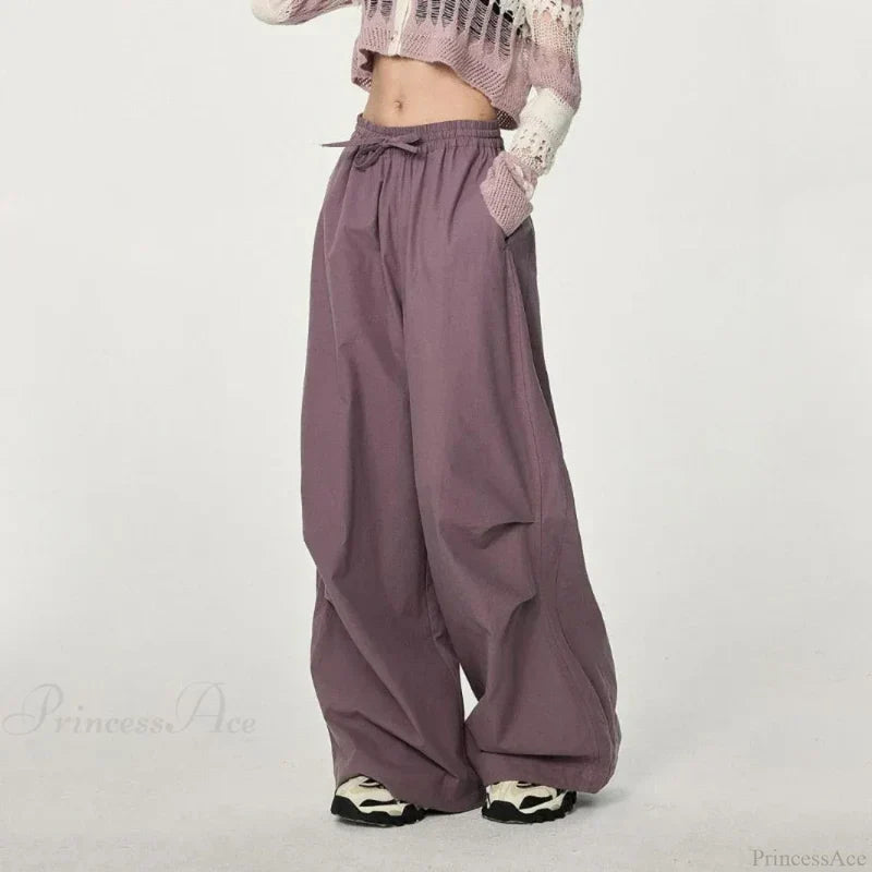 Trendy Loose Workwear Cargo Pants PURPLE / S (35-45KG)