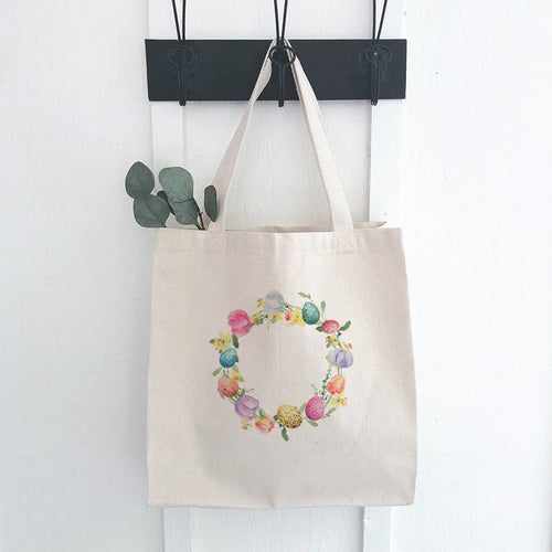 Tulips and Speckled Egg Wreath - Easter Canvas Tote Bag