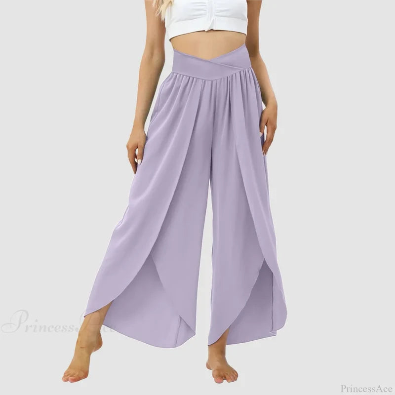 Tulle Ruffled Pleated Summer Pants Purple / S