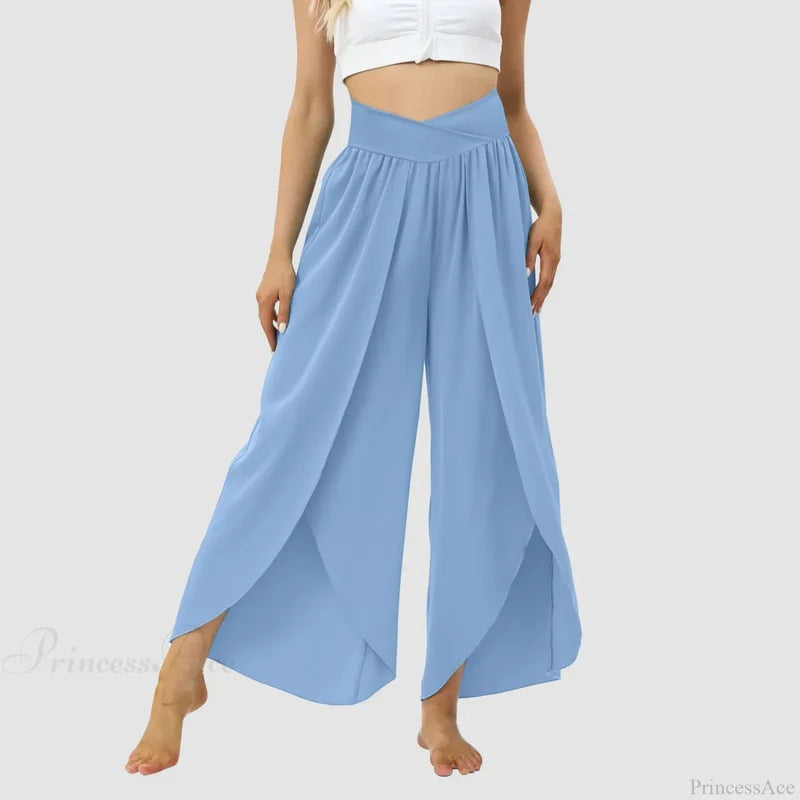Tulle Ruffled Pleated Summer Pants Light Blue / S