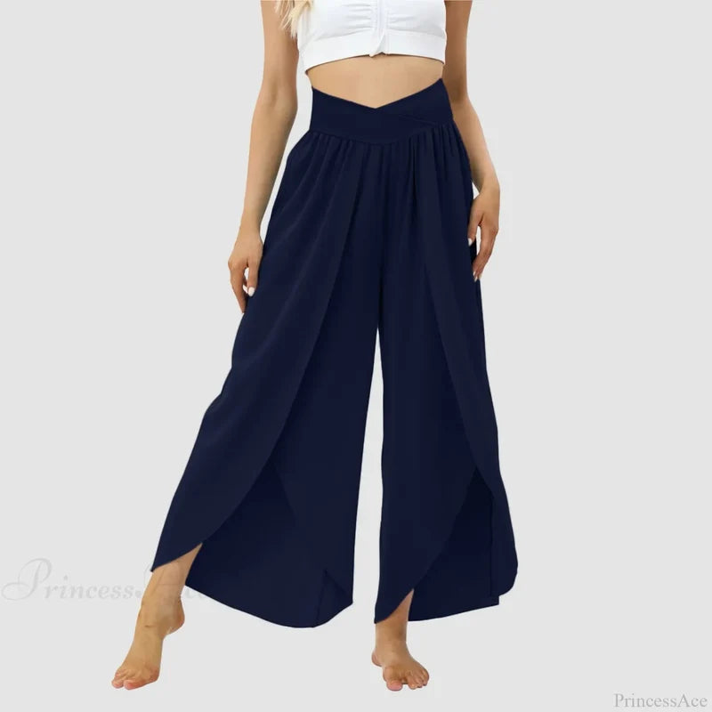 Tulle Ruffled Pleated Summer Pants Dark Blue / S
